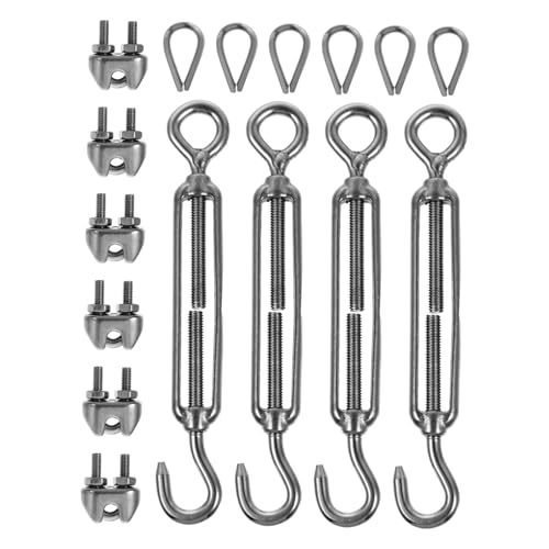 Ciieeo 1Set Stainless Steel Wire Rope Hooks Kit Outdoor Cable Railing Install Supplies for String Lights and Cable Management and Practical Wire Rope Accessories