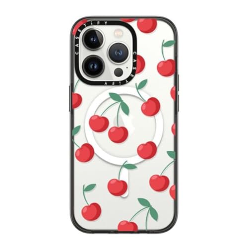 CASETiFY �R���p�N�g iPhone 14 Pro [MIL�K�i���� (2x MIL-STD-810G)/1.2m����̗����e�X�g���N���A/MagSafe �ɑΉ�] - Cherries - �u���b�N