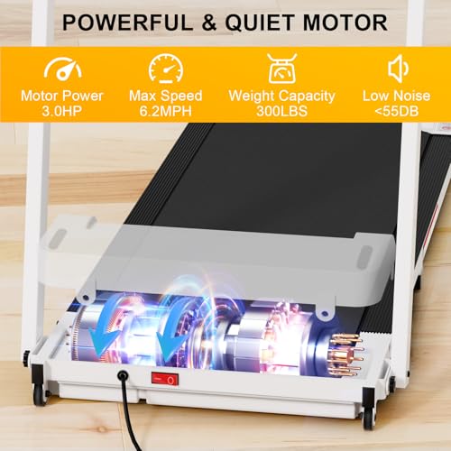 Image of Treadmill with Handle Bar, 3 in 1 Portable Walking Pad Treadmills, 3.0HP Quiet Desk Electric Treadmills for Home Office, Compact Jogging Running Machine with LED Display, 330LBS Capacity