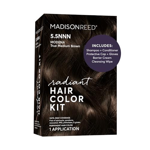 Madison Reed Radiant Hair Color Kit - 5.5NNN Dark Brown with Warm Golden Tones (Modena Brown), 100% Gray Hair Coverage Permanent Hair Dye for Resistant Grays | PPD-Free & Ammonia-Free, 1 Pack