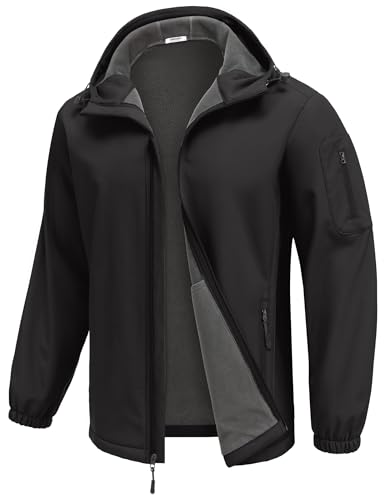COOFANDY Men's Hooded Softshell Jacket Waterproof Fleece Lined Windbreaker Lightweight Outdoor Hiking Jacket