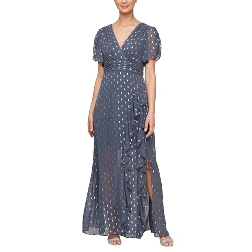 sl fashions dress size chart S.L. Fashions Chiffon Tulip Tier Dress-Plus, Size 14W, Navy main image 1