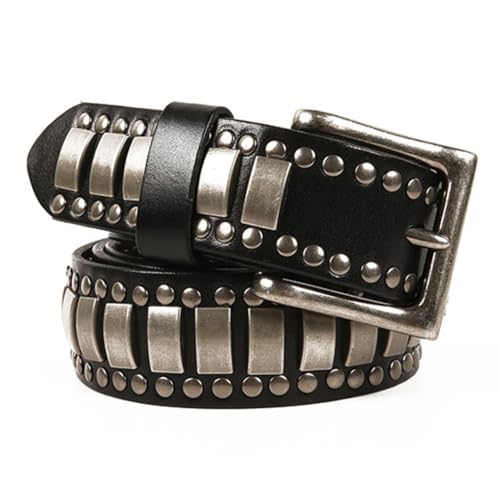 ZNEL Cinturón De Metal con Tachuelas Punk Rock Remache Brillante Cinturones Gótico De Cuero Accesorios para Pantalones Vaqueros(115cm/45, Black)