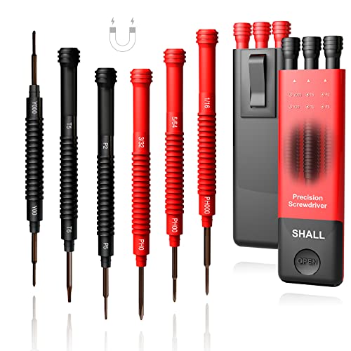 SHALL 6-Piece Precision Screwdriver Set with Case, 12 Sizes Magnetic Small Screwdrivers Included, Double-end S2 Mini Phillips/Slotted/Torx/Pentalobe/Triwing for Laptop, Glasses, Watch, Electronics