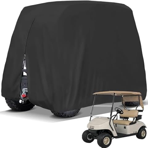 amberr Golf Cart Cover,Golf Cart Covers 2/4 Passengers,Universal Fits EZGO, Club Car, Yamaha.All Weather Protection，Waterproof Golf Cart Covers with Zipper (4 Passenger:112" Lx48 Wx66 H) Cover