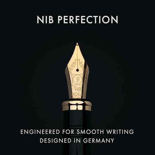 Image of Wordsworth & Black Primori Fountain Pen Set for Writing, Fine Nib | Black Gold, Gift for Men Women, Metal Body, 18K German Iridium, Calligraphy, Converter + 24 Ink Cartridges, Refillable