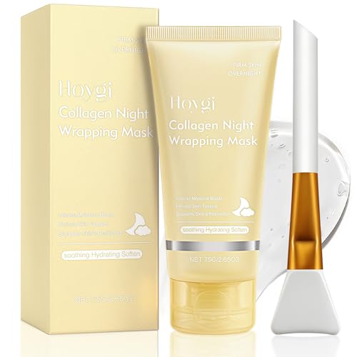 Collagen Night Wrapping Mask, Bio Collagen Real Deep Mask, collagen Overnight Wrapping Peel Off Facial mask, CollageN Overnight mask, per Azione Idratante, Antirughe, Detergent