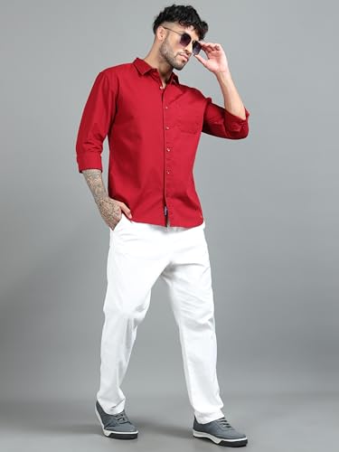 Image of Men Slim Fit Solid Spread Collar Casual Shirt