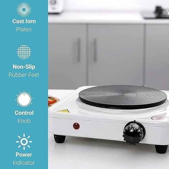 Image of Portable Electric Hot Plate, 1000W Single Burner, Adjustable Temperature Control, Flexible Precise Table Top,Camping, Caravan,Heavy Duty Cooking, 4 Heat Settings, Compact Durable