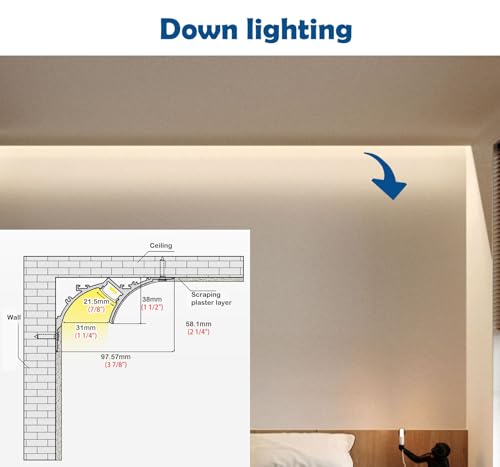 Coving for Ceilings Wall/Ceiling Cornice Moulding with LED Channel, Crown Moulding Lighting Coving Track Customizable, Downward Upward Wall Washer Lighting LED Diffuser(3 meters/9.8 ft)