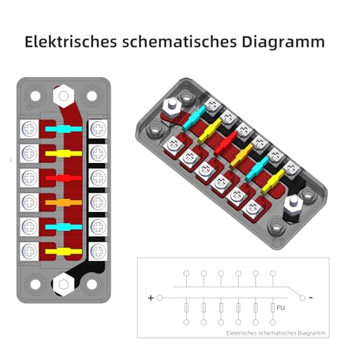 6 Fach Sicherungshalter, 12 Volt Sicherungsblock ATC/ATO KFZ Sicherungskasten 12 Sicherungen Flachsicherungen ohne LED-Anzeige Positiver Negativer für DC 12V/24V Auto LKW Boot VAN SUV Marine Fahrzeug