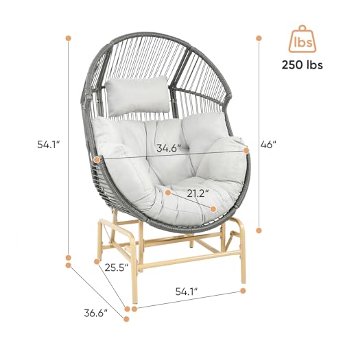 Patio-Chairs-Outdoor-Egg-Chair-2-Piece-Wicker-Rocking-Glider-Chair-Rattan-Patio-Lounge-Rocker-Chairs-with-Cushion-Pillow-and-Ottoman-for-Outside-Porch-Deck-Backyard-GardenGreyGrey Patio Chairs Outdoor Egg Chair 2 Piece Wicker Rocking Glider Chair Rattan Patio Lounge Rocker Chairs with Cushion Pillow and Ottoman for Outside Porch Deck Backyard GardenGreyGrey