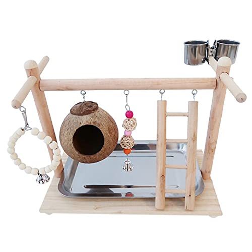 Percha para pájaros Parque Infantil for pájaros, Juguete for Loros, cáscara de Coco, Jaula for, Escalera, Ejercicio, for con Tazas alimentación for Conure