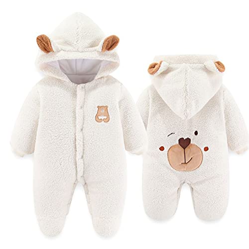 Image of XIFAMNIY Newborn Fleece Footie Jumpsuit Hooded Warm Thicken Winter Outwear Snowsuit for Baby Girls and Boys