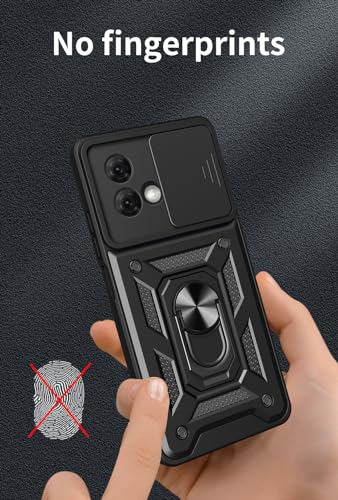 Image of Casodon Heavy Duty Back Case Cover for Moto G84 5G, Shockproof Moto G84 Back Cover, Ring Case with Kickstand and Camera Protection Shutter - Black