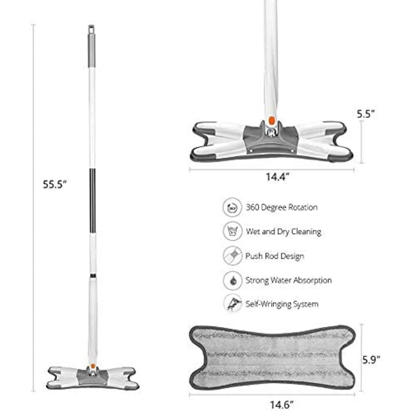 Image of Drumstone (10 Years Warranty) X-Type Microfiber Mop for Floor Cleaning, Hand-Free Wash Self Wringing Flat Mop, 360 Degree Dry /Wet Mop for Home Kitchen Hardwood Laminate Wood Tile Floors