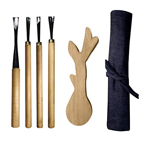 YOGEON Wood Spoon Carving Tools, 4-in-1 Wood Carving Kit ith Portable Canvas Bag for Spoon Bowl Cup Woodworking