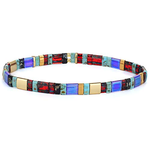 Image of KELITCH Women Stretch Bracelets Pearl Charms Tila Shell Beaded Friendship Bracelet