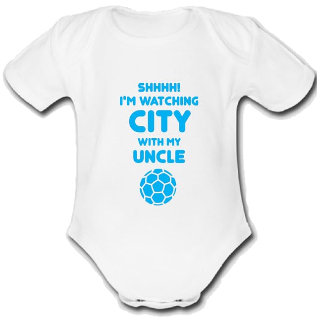 PsychobabyCITY LIGHT BLUE present from UNCLE for gift Football Unique Baby Vest Grow Babygrow Cute PERSONALISED Custom Boys Girls Unisex MANCHESTER COVENTRY MAN