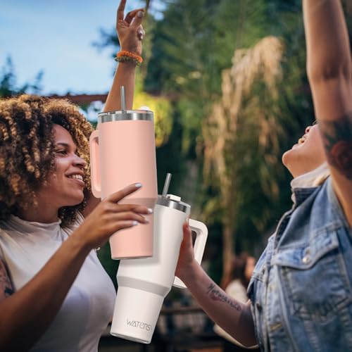 Image of 40 oz Tumbler with Handle,Tumbler with Lid and Straw,Double Wall Insulated Cup Stainless Steel Travel Mug(Cold for 34 Hours),Water Bottle for Iced Tea,Coffee,Cold Beverages(Pink)
