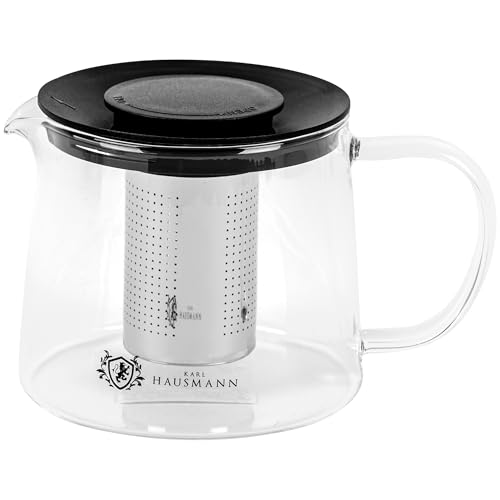 KARL HAUSMANN Teiera in Vetro 1L con Infusore - Tisaniera per Fornelli (gas, vetroceramica, elettrico) | Infusione Diretta, Beccuccio Antigoccia,Lavabile in Lavastoviglie