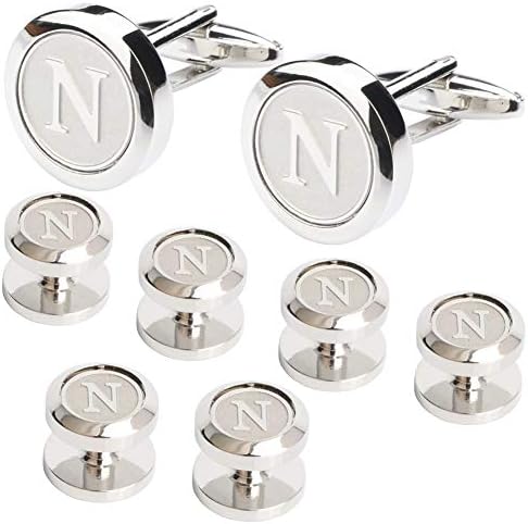 Men's Cufflinks and Studs Tuxedo Shirts Business Wedding Initials Alphabet A-Z Gift Set