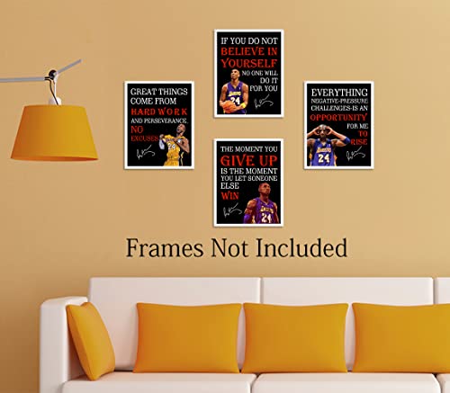 Basketball Superstar Poster,Kob Black Mamba Inspirational Quotes Poster Prints,Black History Month Poster Quote Los Angeles Lakers Wall Art Prints,Basketball Sports Decoration Coach Wall Art Growth Mentality Posters Motivational Education Decor Set Of 4 (8X10 Inches, Unframed) #TOP3