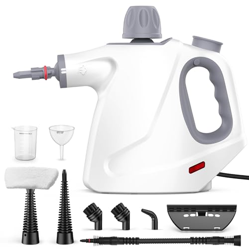 Phueutpros Limpiador Vapor Portátil, 1050W 3,2Bar 110°C 450ML, Vaporeta de Mano con 10 Accesorios, 100% Sin Químicos, Vaporeta Limpieza Hogar para Casa, Sofa, Coche, Azulejos, Juntas, Grasa & Suciedad
