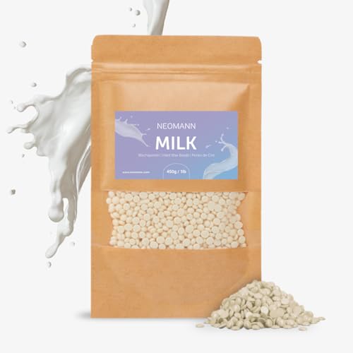 NEOMANN Perlas de cera para depilación con cera 450 g, cera dura con aroma a leche, para depilación sin dolor, para todos los calentadores de cera y todo el cuerpo, cara, zona del bikini