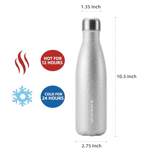 Image of BJPKPK Insulated Water Bottles 17oz Stainless Steel Sports Water Bottles Keep Cold for 24 Hours and Hot for 12 Hours,BPA Free,Glitter Silver