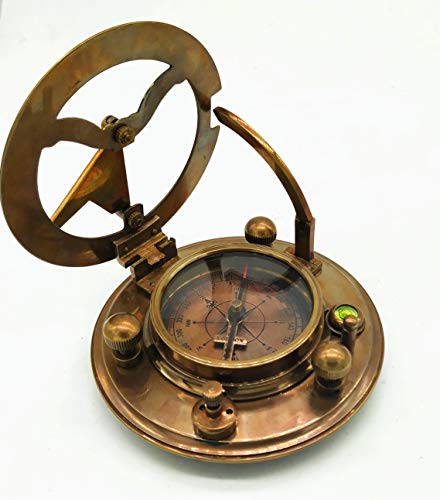 A S Handicrafts Brass Sundial Compass with Wood Case - Gilbert Sundial Camping/Hiking Steampunk Accessory - Antique Finish - Beautiful -Sundial Clock (Antique Brass Sundial) - Thumbnail 4