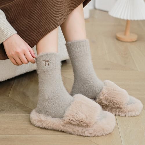 Image of SISOSOCK 5 Pairs Fuzzy Soft Cozy Comfortable Socks for Women, Casual Sleep Comfy Socks, Perfect Warm Winter Gifts for Women