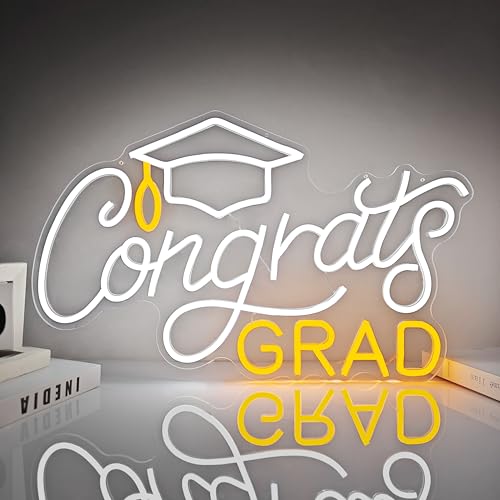 Image of Larger Congrats Grad Neon Signs for Wall Decor Large Neon Lights for Bedroom Adjustable Graduation Led Signs Class of 2025 Party Graduation Gift for Room Dorm Backdrop Decor,20.47 * 13 Inch