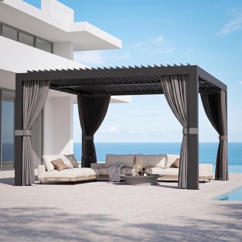 Modern Shade Pergola 12'x12' with USB Power Strip & Net and Curtain, Black