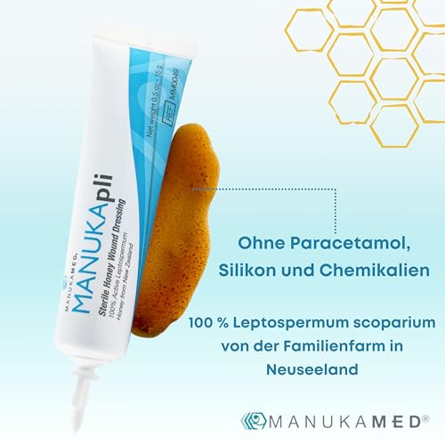 ManukaMed MANUKApli Wund und Heilsalbe schnelle Heilung Steriler Wund Creme Wundsalbe medizinischer Honig MGO+700 antibakteriel Wundgel 100% Bioaktiv Manuka (2x15 g)