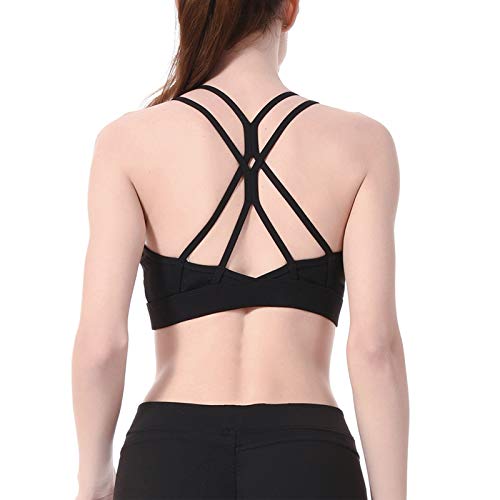 Image of Sports Bras for Women High Impact Support for Yoga Gym Running Workout Fitness Strappy Sports Bra with Padded Removable Cups Solid Black S