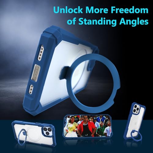 Image of AIBEX Transparent Back Cover Compatible for iPhone 13 /14| Mag-Saf Magnetic Ring Kickstand | Shockproof Dual Layer Military Grade Drop Protection Armor Case| Wireless Charging Support - Blue