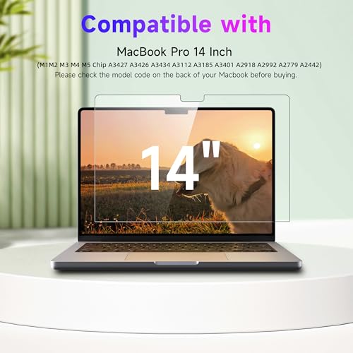 Image of IPROKKO 2 Pack Blue Light Matte Screen Protector for MacBook Pro 14-inch M1 M2 M3 M4 M5 Pro Max 2021-2026, Anti Glare Eye Protection HD Clarity Mac 14.2 inch Laptop Filter [Bubble Free Install]
