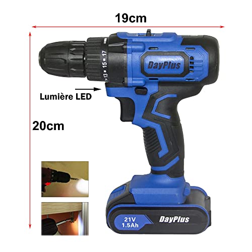 Akku-Schlagbohrschrauber 45Nm, 21V 2x1,5Ah Li-Ion Akkus, Elektro-Schraubendreher, Bohrschrauber, Schnellladegerät, Höchstgeschwindigkeit 2900 U/min, 2 Geschwindigkeiten, LED Licht – Bild 6