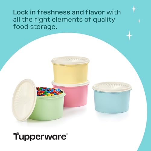 Image of Tupperware Heritage Collection 8 Piece Food Storage Canister Set in Vintage Colors, Dishwasher Safe and BPA Free (4 Containers, 4 Lids)