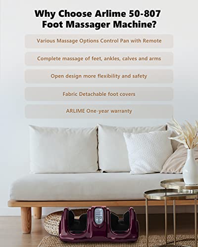 Arlime Foot Massager Machine With Remote Shiatsu Foot Massager For Pain Relief, Plantar Fasciitis, Blood Circulation, Calf And Foot Massager Deep Kneading For Calf Leg Ankle, 4 Massage Modes, Burgundy #TOP5