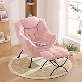 Furlide Lazy Chair with Ottoman, Modern Chair with Folding Footrest, Lounge Accent Chair, Comfortable Reading Chair, Oversized Armchairs for Bedroom, Study, Living Room(Plush Pink)
