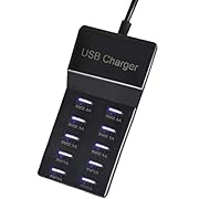 USB Charging Station, 10-Port USB Charger hub, New 5V Wall Charger with Automatic Charging Detection Technology, Family-Sized Desktop Smart Port Security Guarantee, Compatible with iPhone, Galaxy