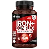 Gentle Iron Tablets Complex -Enriched with B12 & Vitamin C - Iron Supplements for Woman and Men - Ferrous Fumarate Energy Tablets Reduction in Tiredness and Fatigue (6 Months Supply) High Strength