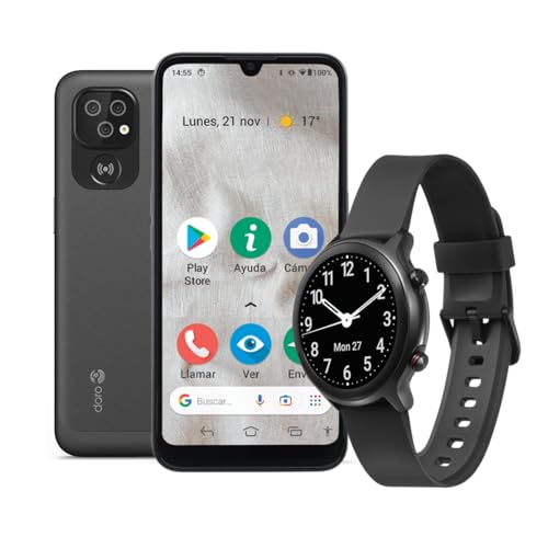 Doro 8100 + Smartwatch   4G Smartphone Android para Mayores   Teléfono Móvil   Fácil   Resistente al Agua   Triple Cámara 13MP   Pantalla 6.1