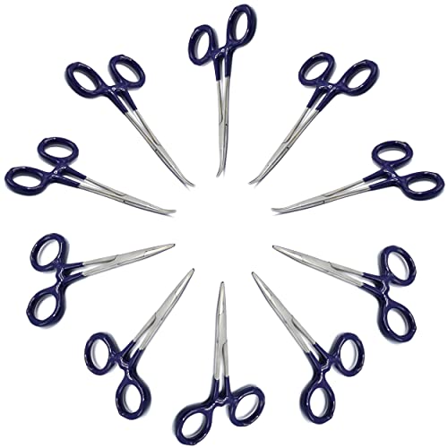 AAProTools 10 Navy Blue PVC Coated Grip Mosquito Locking Hemostat Forceps Straight & Curved 5" Ideal for All Types of Hobby and First Aid Kit