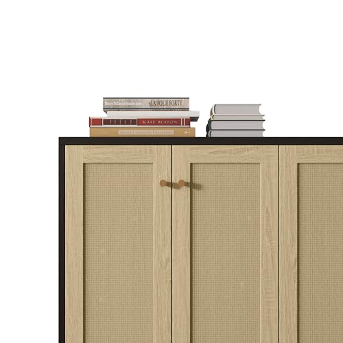 Panana FRSB61ACC Sideboard Accent Storage Cabinet With Rattan Decorated 4 Doors Dining Room Freestanding Kitchen Buffet Table Cupboard thumb #8