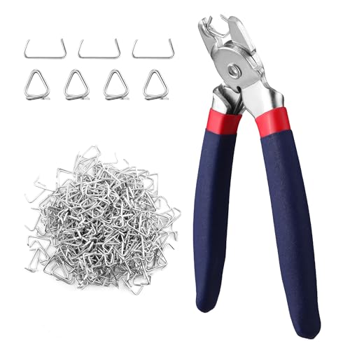 WORKPRO Bent Hog Ring Pliers with 500 Pcs 3/4 Hog Rings