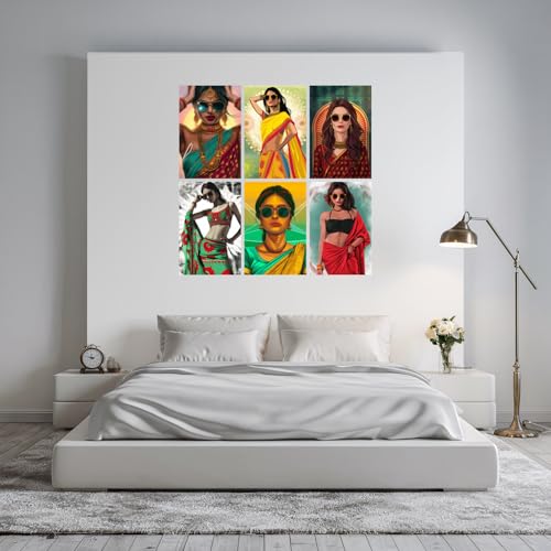 Image of SiddArtify Stylish Women in Sarees Art Print Set - 300GSM Board - 8x12 Inch - Pack of 6 Wall Room Decoration art Poster Prints