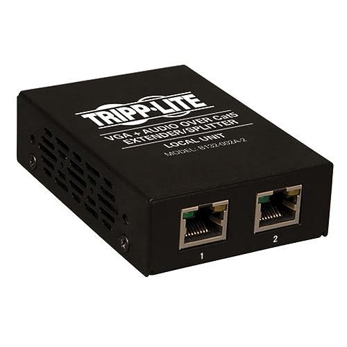 Tripp Lite 2-Port VGA with Audio Over Cat5 / Cat6 Extender Splitter, Transmitter with EDID Copy, 1920×1440 at 60Hz(B132-002A-2), Black
